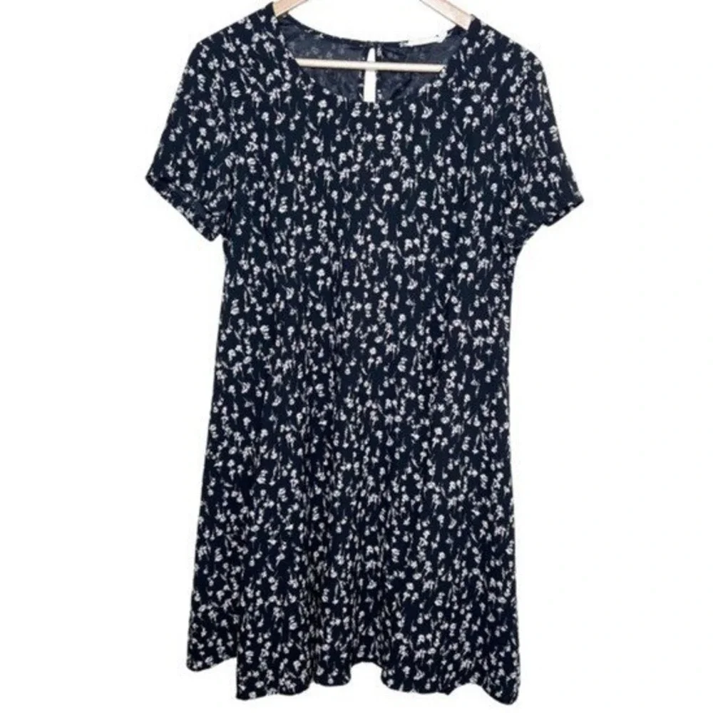 Lush Womens Black Floral Sprig Short Sleeve Keyhole Shift Dress Summer Size M‎